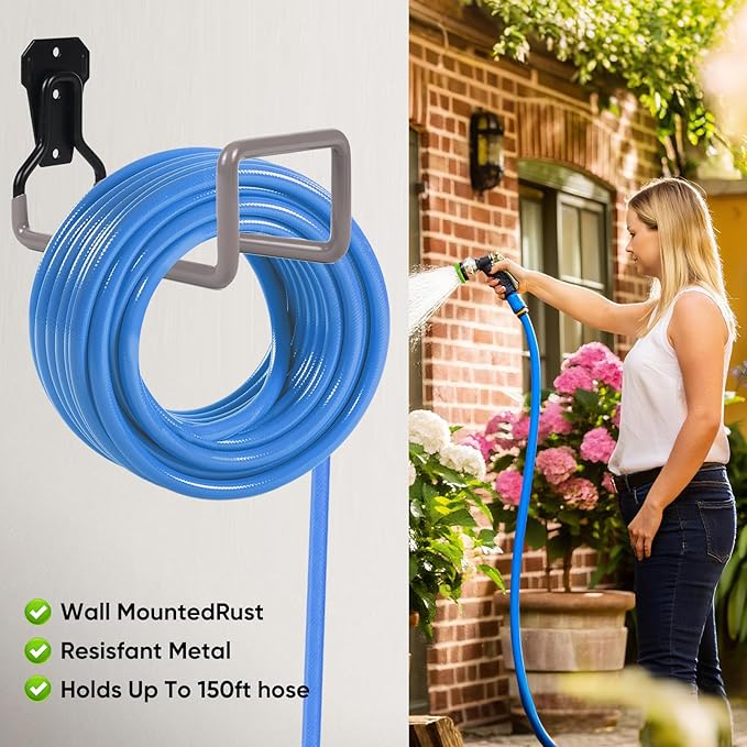 Garden Hose Holder Hanger Wall Mount, Heavy Duty Water Hose Holder for Outdoor/Indoor Use in Yard, Metal Durable Hose Hooks, Ideal for Water Hose Storage (1 Piece, Gray)