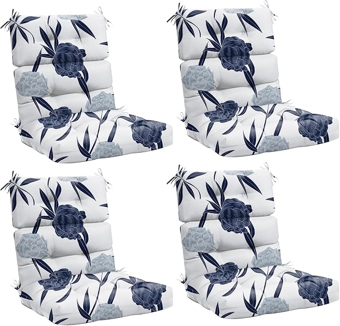 4 Pack Rocking Chair Cushion, Waterproof Chairs Cushions for Adirondack Chairs Patio Chair High Back Thicked Cushions Outdoor and Indoor with Ties, Blue Enchantress
