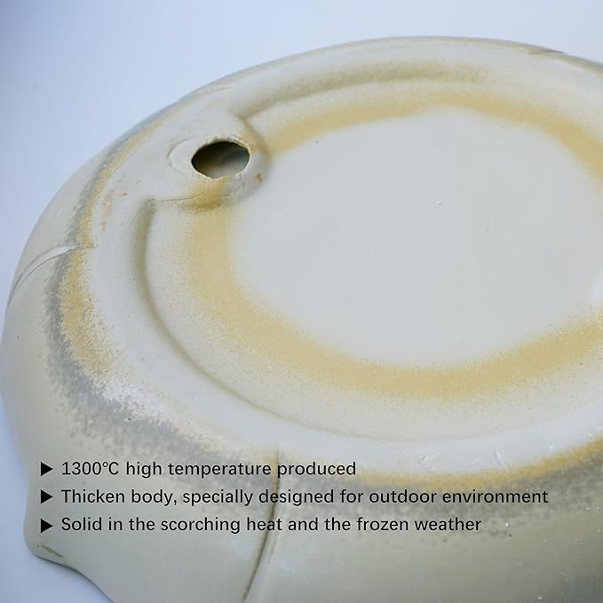 Ceramic 9.45 inch Beige Heavy Duty Ground Wild Bird Bath Bowl or Feeder for Outdoor Garden, Bowl Only