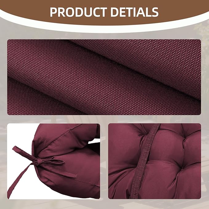 Outdoor Adirondack Chair Cushion, 44x19x4 Inch Rocking Chair Cushions, High Back Patio Soft Seat Pad with Ties, Indoor Outside Use, Fade-Resistant & Waterproof, Burgundy