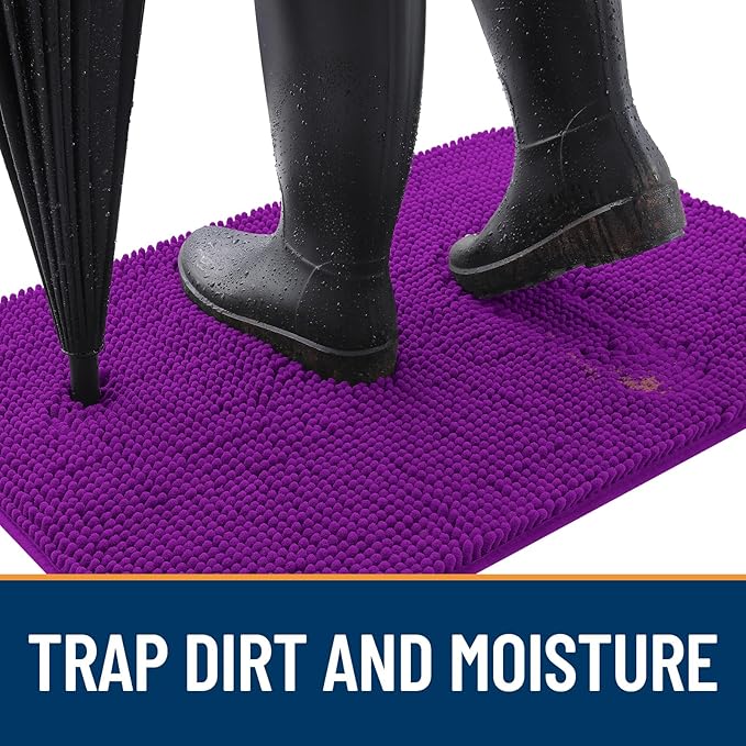 OLANLY Dog Door Mat for Muddy Paws 47x20, Absorbs Moisture and Dirt, Absorbent Non-Slip Washable Doormat, Quick Dry Chenille Mud Mat for Dogs, Entry Indoor Entryway Carpet for Inside Floor, Purple