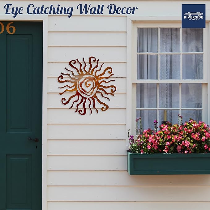 Riverside Designs Wacky Sun Metal Wall Art Indoor/Outdoor Decor - 30" Copper Rust Proof Wall Sculpture - Made in USA - Ideal for Bedroom, Garden, Home, Patio and Farmhouse