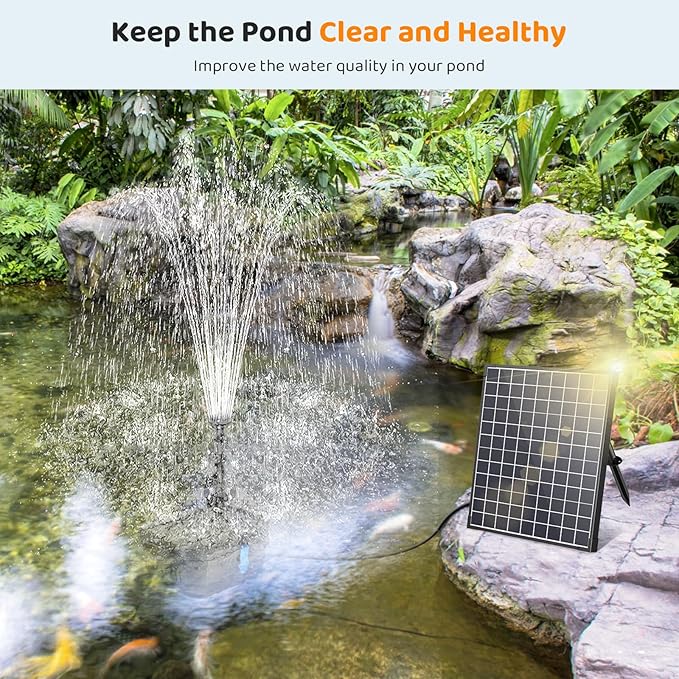 Antfraer 25W Solar Pond Pump with Filter Box, Outdoor Solar Pond Filter Fountain Kit for Garden Pond Waterfall, Includes Adjustable Nozzles, Tubing & Filtration Media