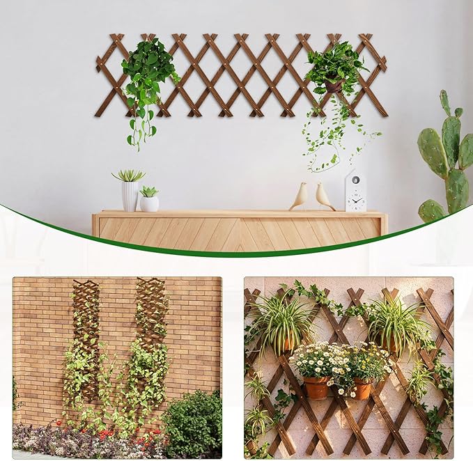 2 PCS Expandable Garden Trellis, 13.2" x 63" Trellis for Climbing Plants Outdoor, Wooden Lattice Fence Wall Panel Lattice Panels for Outside, for Climbing Plants Vine Ivy Rose Cucumbers Clematis