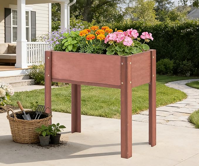 Raised Garden Bed with Legs (31x16x31''), Solid Wood Elevated Planter Box for Outdoor