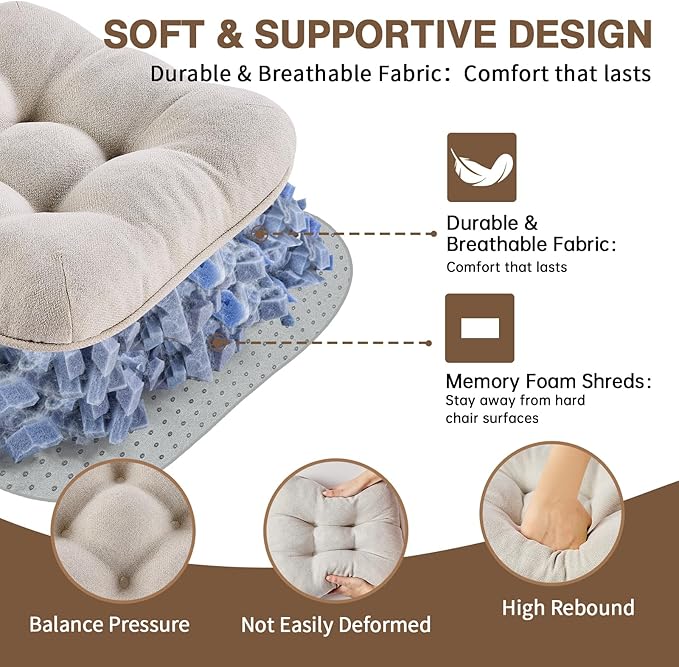 BETU Chair Cushions for Dining Chairs Set of 2,3.5" Thick Kitchen Table Chair Pads with Ties,Non Slip Backing and Covers, Seat Cushion for Dining Room,Bar,Patio Chairs,16"X16"X3.5",Beige