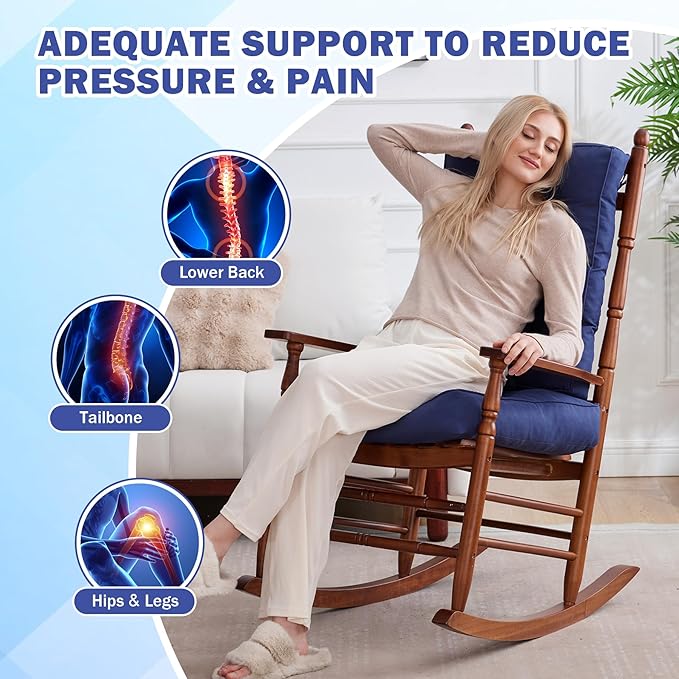Rocking Chair Cushion, Waterproof and Fade-Resistant Patio Chair Cushions, Tufted Chair Pads for Rocker Furniture, 17x17 Inch, Indoor/Outdoor Seat Cushions with Ties, Navy Blue
