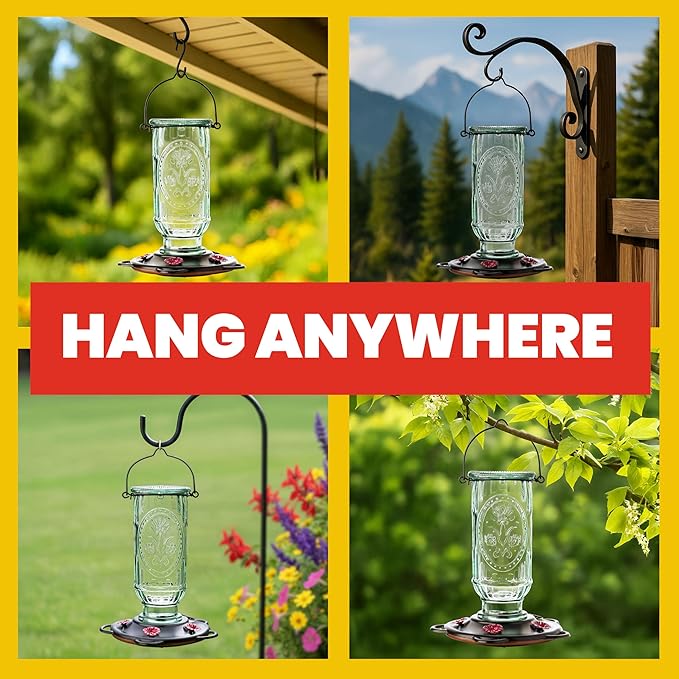 More Birds Vintage Hummingbird Feeder, Antique Glass Bottle, 5 Feeding Ports, 20-Ounce Nectar Capacity