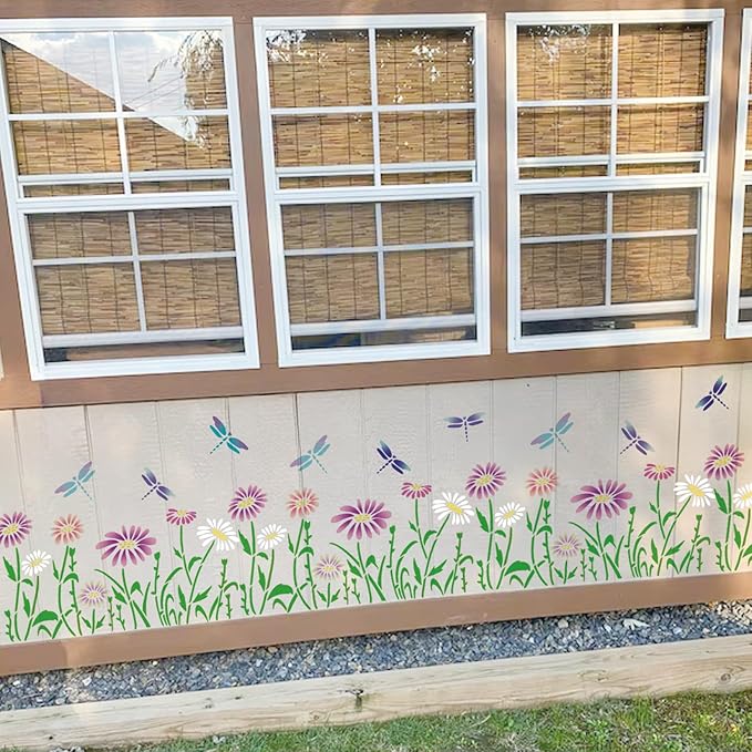 Large Flower Stencils for Painting on Walls Fence - 16x11 Inches Reusable Jumbo Wildflower Stencils for Crafts, Canvas, Paper, Garden, Fabric, Furniture, Outdoors (floral6)