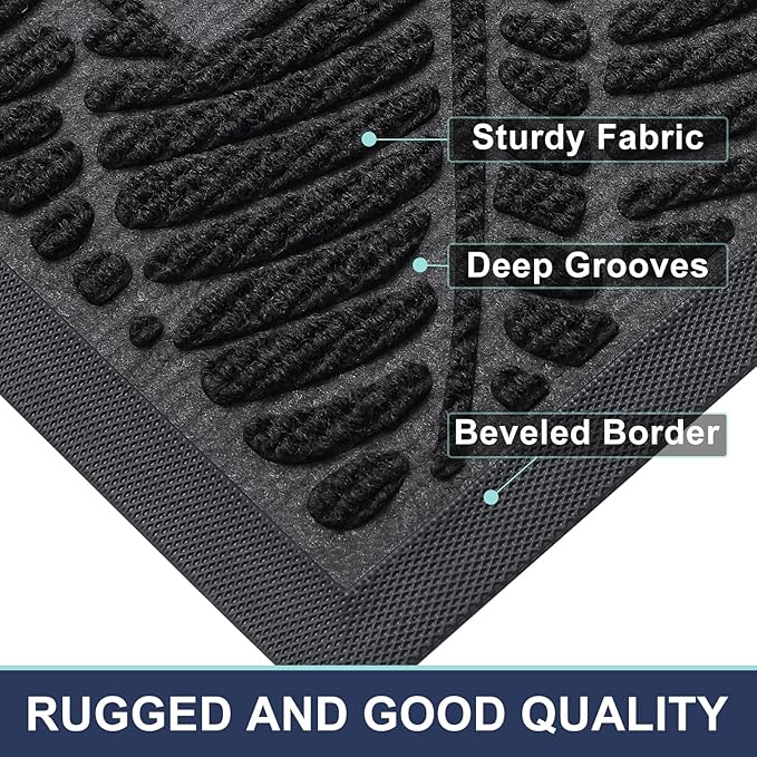 Smiry Welcome Mat Indoor Outdoor, All-Season Waterproof Front Door Mat, Sturdy Natural Rubber Doormat, Non-Slip, Easy Clean, Low Profile Dirt Trapper for Porch Patio Entrance, 29.5x17, Grey