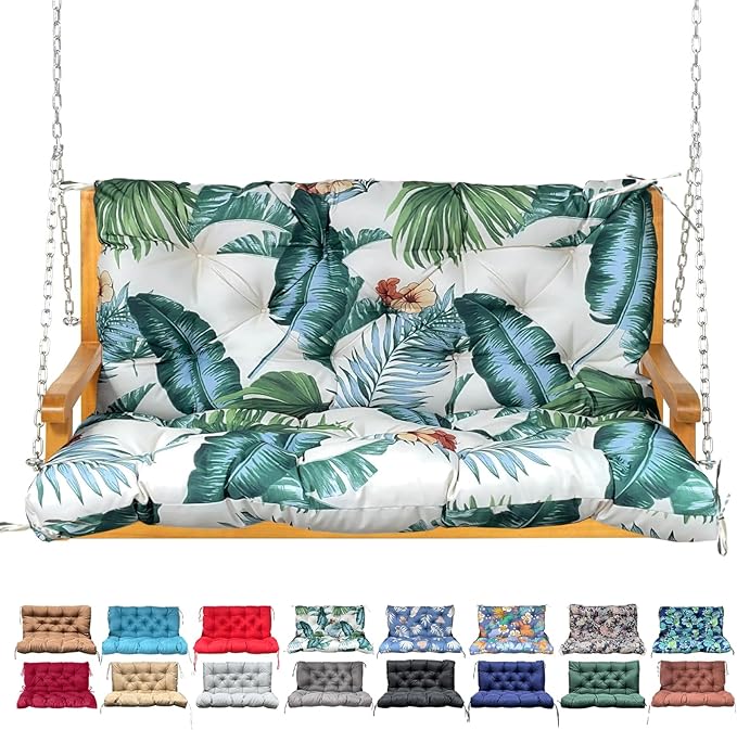 Porch Swing Cushion with Backrest,Waterproof Bench Cushion for Outdoor Furniture,2-3 Seater Replacement Thickened swing cushion with Ties,Patio,Outdoor,Backyard and Garden (Hawaiian Flower,40x40")