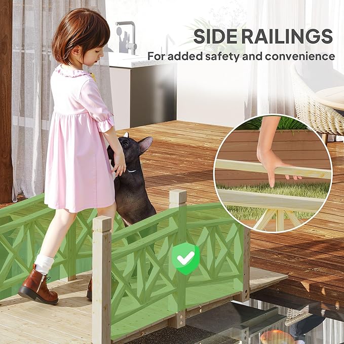 5FT Wooden Garden Bridge with Handrails, Decorative Landscape Footbridge for Yard, Pond, Farm or Creek - Rust-Resistant Cedar Construction, Easy Assembly & 300LB Capacity, Nature Wood