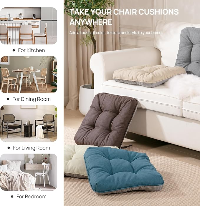 Love's cabin Memory Foam Chair Cushions Set of 4, 15.5"x15.5"x3.5" Indoor & Outdoor Seat Pads for Dining, Kitchen, Office, Patio Chairs - Light Grey