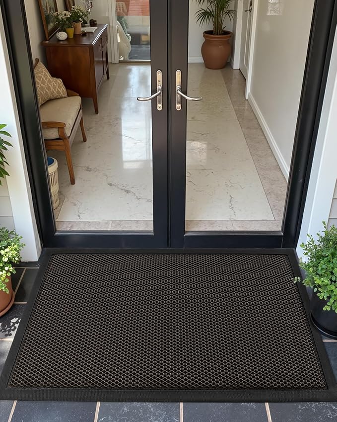 Color&Geometry High Stretch Elastic Silk Doormat, Front Door Mat Outside Entrance, Outdoor Door Mat for Patio,Quick-Dry & Heavy-Duty, Non-Slip Rubber Large Doormat, 32"x48" Dark Brown