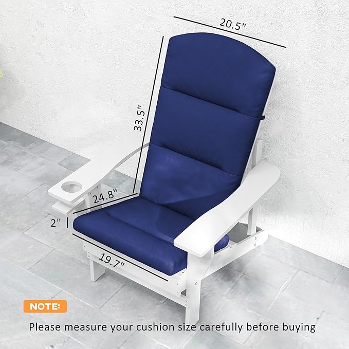 Outsunny 2 Piece Adirondack Chair Cushions, 59 x 20.5 x 2 inch Outdoor Chair Cushions for Fire Pit Chairs with Seat, Back, Ties, Water Repellent Replacement Patio Seat Pads, Blue