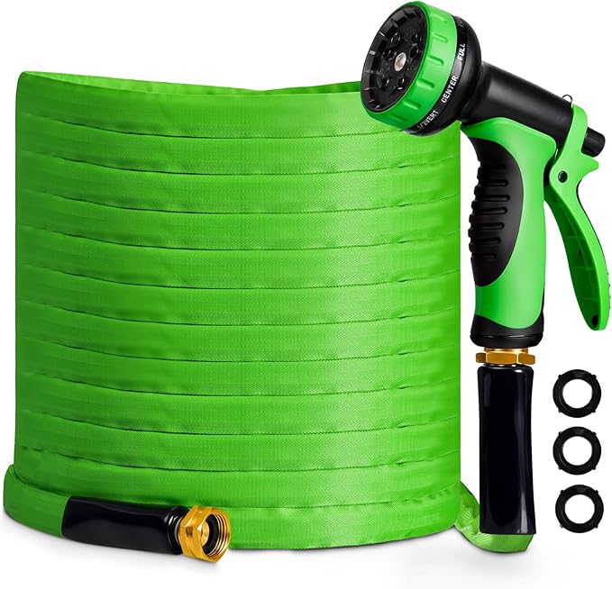 Garden Hose 75 FT,Non-Expanding,10 Functional Nozzles,Garden Hose anti-kink,Heavy Duty Flexible Water Hose 75 FT,Suitable for Outdoor,Yard, Car Washing (green, 75ft)
