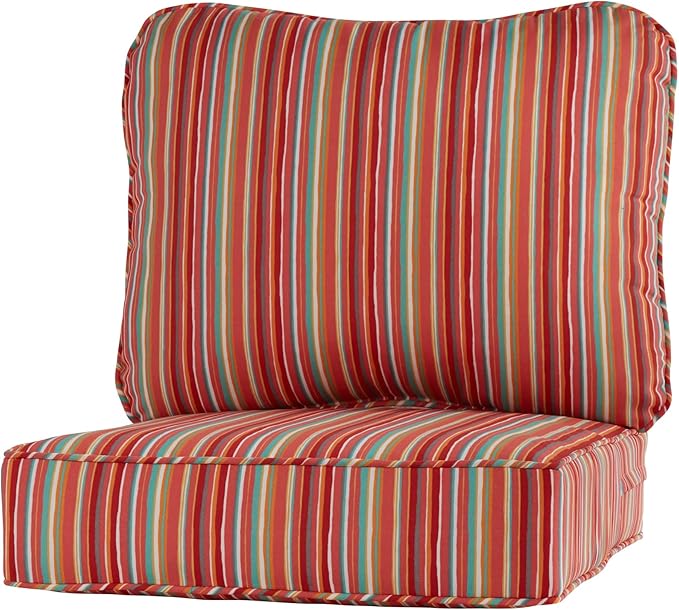 Greendale Home Fashions Outdoor Reversible 2-Piece Deep Seat Cushion Set, Coral Stripe
