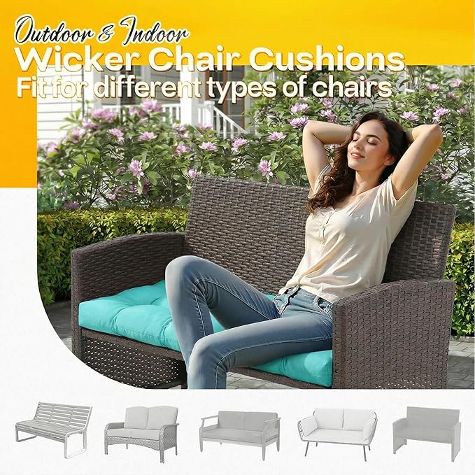 MAGIC ELEPHANT Outdoor Bench Cushion, Memory Foam Loveseat Cushion for Patio Furniture Wicker Chair, Settee Porch Swing Seat Cushion, 44 x 19 Inches (Turquoise)