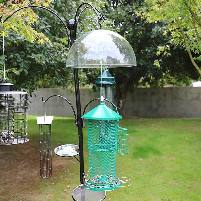 Squirrel Baffle for Shepherp's Hook, Or Squirrel Baffle for Hanging Bird Feeder,12" Clear Dome Protective Cover.