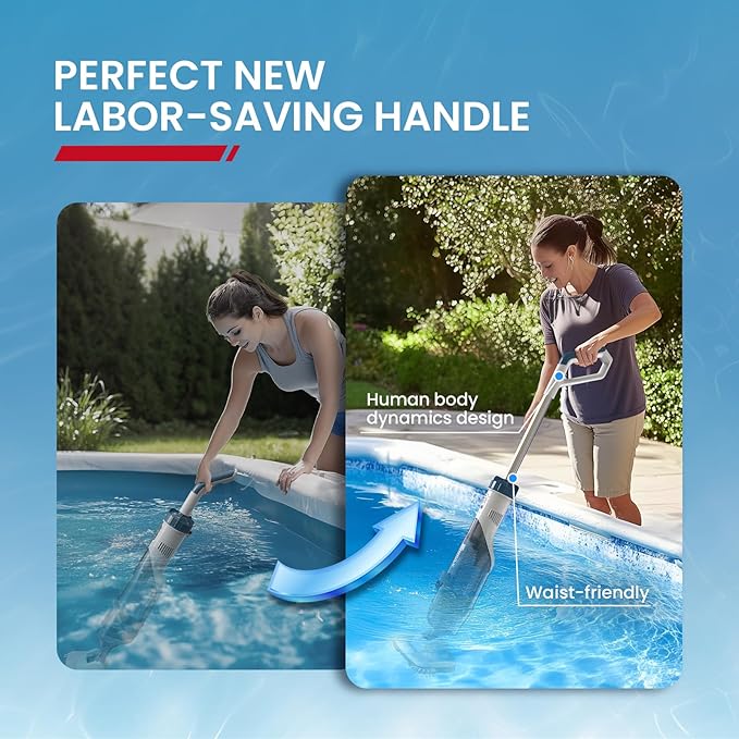 ENHULK Pro Cordless Pool Vacuum - 18.5 GPM Powerful Suction, 70min Runtime & 13.4" Wide Head, XL Capacity Handheld Rechargeable Pool Cleaner for Inground/Above Ground Pools with Telescopic Pole (Blue)