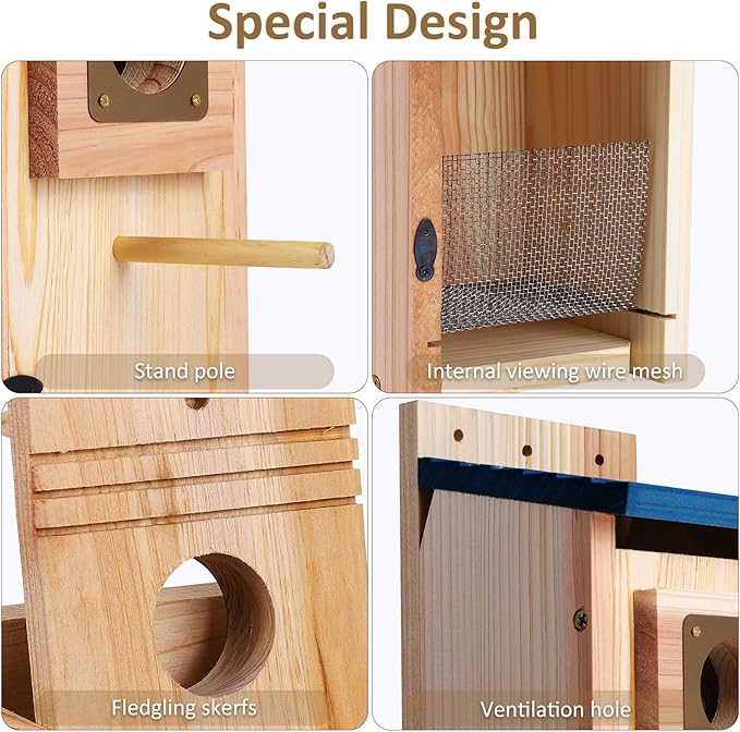 Bird Houses for Outside 2Pack with Copper Guard,Thicken Wooden Bluebird House Clearance Garden Country Cottages, Nesting Box for Finch Swallow Wren Chickadee Wild Bird Supplies, Easy to Assemble