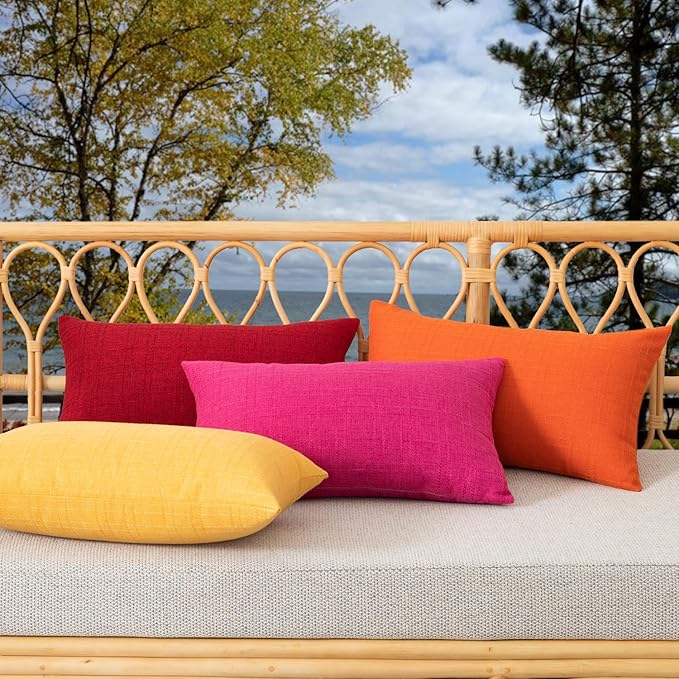 Kevin Textile Outdoor Waterproof Lumbar Pillow Covers 12x24 Inch Pack of 2 Checkered Decorative Rectangle Cushion Throw Pillowcases Shell for Patio Tent Garden Couch Bed Sofa Hot Pink