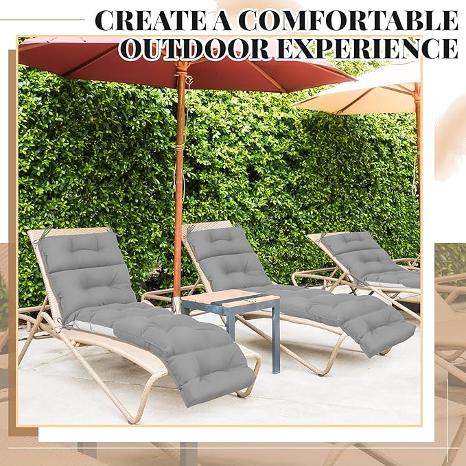 Kigley 4 Pcs Chaise Lounge Cushions 75 x 22 x 5 Inches Soft Lounge Chair Cushion Spring/Summer Seasonal Replacement for Outdoor Indoor Home Office (Light Gray)