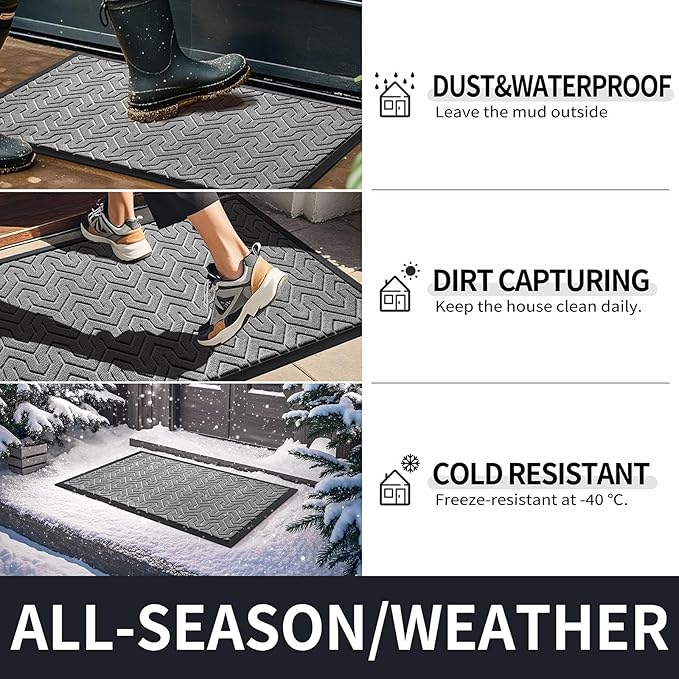 Yimobra Front Door Mat Outside Entrance 29.5x17, Waterproof Heavy Duty Outdoor Mats for Front Door, Non Slip Rubber Entry Mat for Garage Patio Indoor, Grey