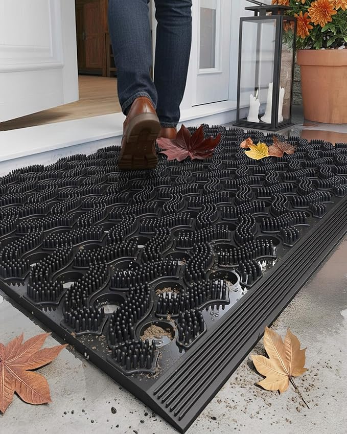 Color&Geometry Super Heavyweight TPE Stormproof Welcome Mat Outdoor, Eco-Friendly Materials Odor-Free Door Mat with Connectors & Non-Slip, All Weather Outside Entrance Barefoot Friendly, 17"x29" Black