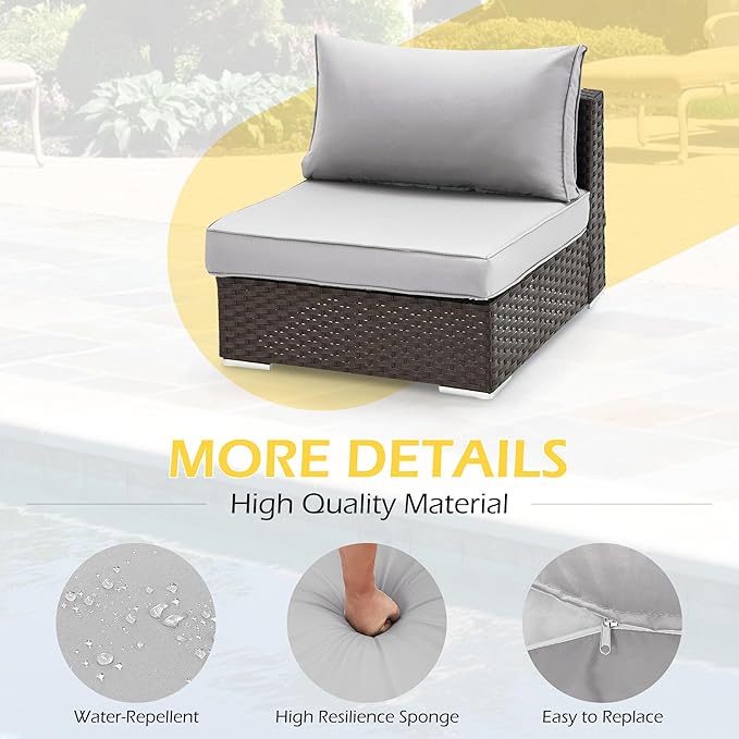 HOMREST Outdoor Replacement Cushions for Patio Furniture,Water-Repellent Sofa Cushion for 6-Seat Rattan Wicker Sectional Patio Conversation Sets,14-Piece Cushions Set for Outdoor Couch（Light Grey）