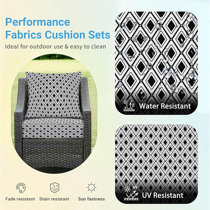 Outdoor Cushions for Patio Furniture,Outdoor Seat Cushion Set 24 x 24 x 5.75 Inch,Waterproof & Fade Resistant Outdoor Chair Cushions,Deep Patio Chair Cushion with Removable Cover,Black Geometry