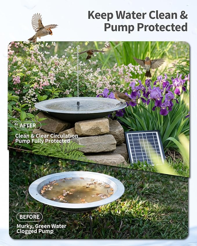 POPOSOAP 4W Solar Fountain Pump with Filter Box, Solar Powered Water Pump Kit with Fountain Nozzles & PVC Tubing for Bird Bath, Garden, Outdoor Fish Tank & Backyard Decor P3035