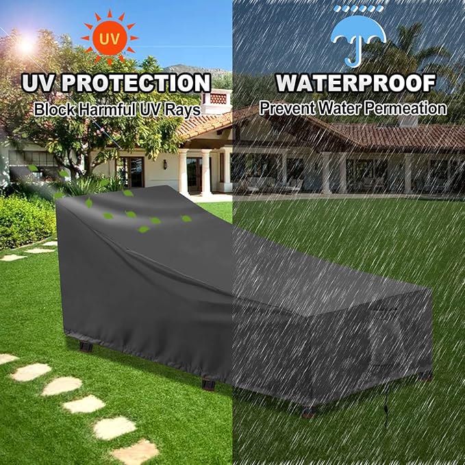 OutdoorLines Outdoor Waterproof Patio Chaise Lounge Chair Cover - UV Resistant Lounger Covers Heavy Duty Weatherproof Patio Sofa Furniture Covers, 1 Pack, 78Wx35.5Dx33H Inches, Black