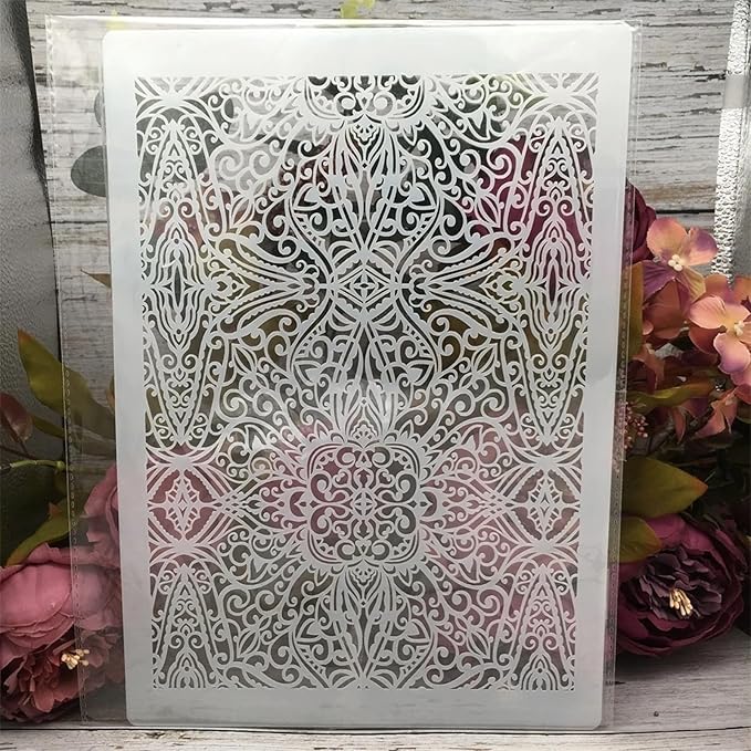 TIAMECH A4 Reusable Palace Texture Stencil for Painting - Vintage Geometry Graph Layering Template, DIY Wall Art, Wood Furniture, Scrapbook & Crafts (8.3x11.7inch)