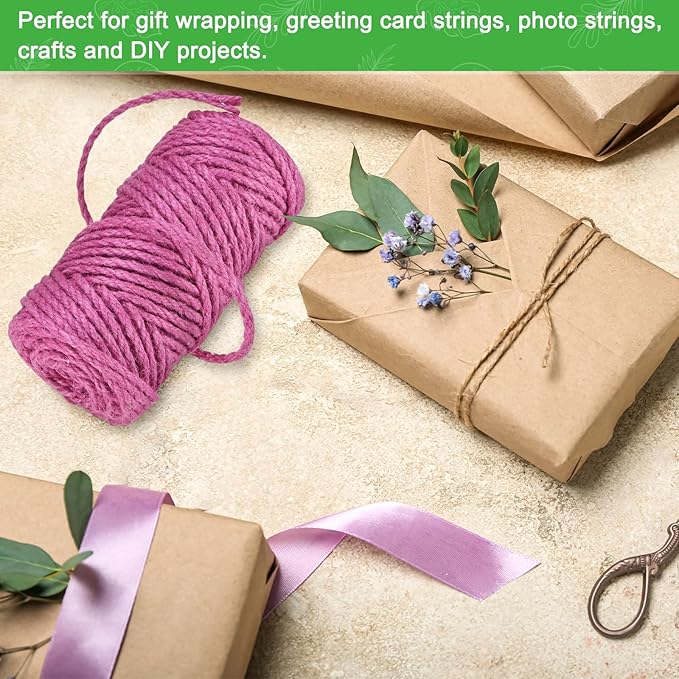 1-Pack Natural Jute Twine String, 4.5mm x 164ft/50m Long Garden Twine String for Crafts/Gift Wrapping/Gardening Plants, Durable Plant Ties Thick Rope [Rose Red]
