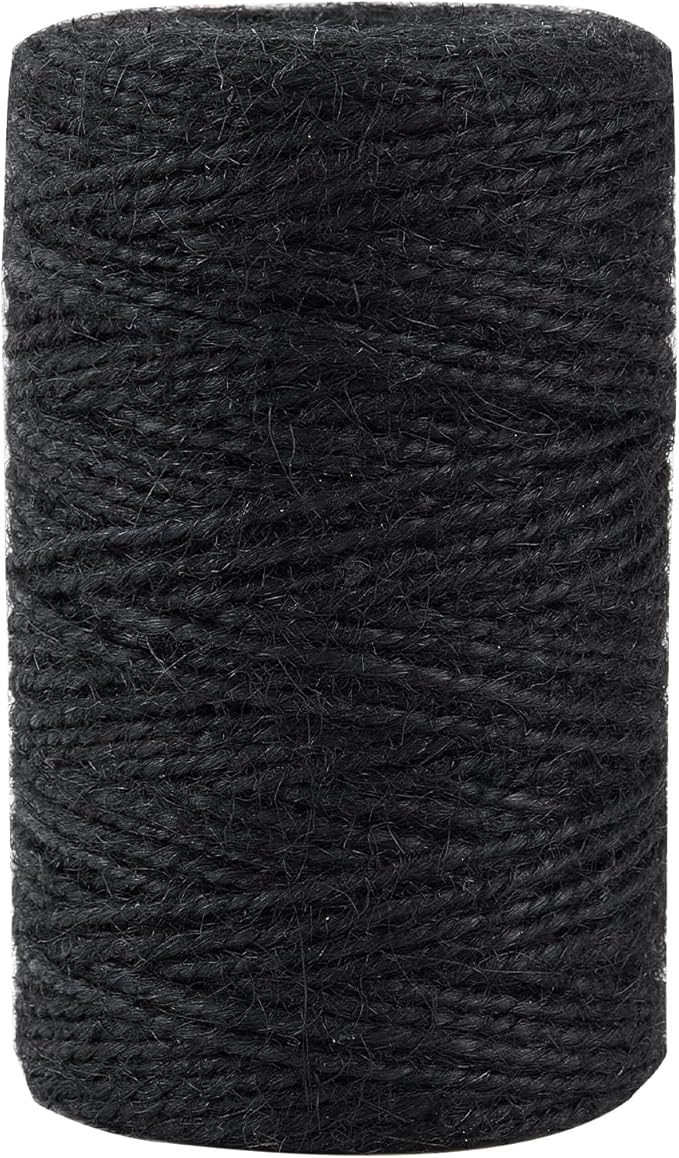 328 Feet 2mm Thick Black Natural Jute Twine, Garden Twine Heavy Duty Industrial Packing Materials String Wrapping, Arts, and Crafts, Halloween Wrapping, Gardening Applications