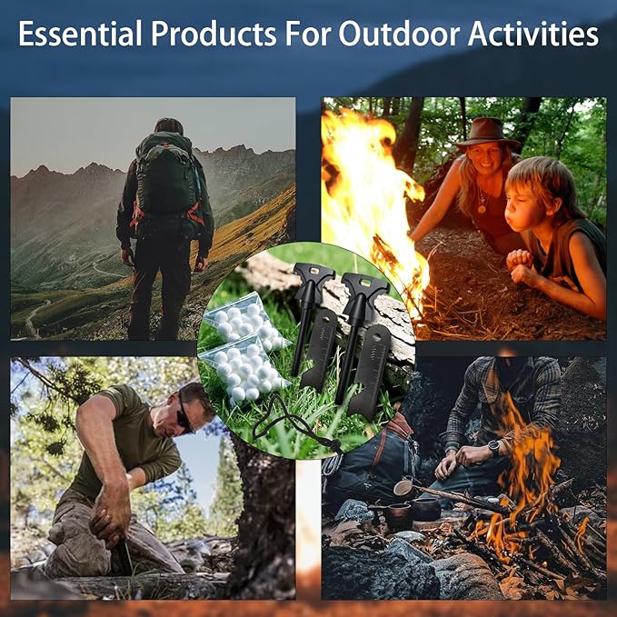 2PCS Magnesium Fire Starter with Striker, High Temp Magnesium Rod, Ferro Rod Fire Starter Survival Tool with 20Pack Waterproof Tinder and Steel Fire Striker for Camping, Hiking and Emergency