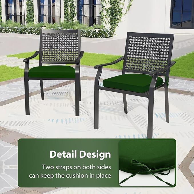 Outdoor Chair Cushions Set of 4, 17 x 16 Inch Patio Chair Cushions for Outdoor Furniture, Water Resistant Outdoor Patio Chair Cushions with Non-Slip Tiess(Forest Green)