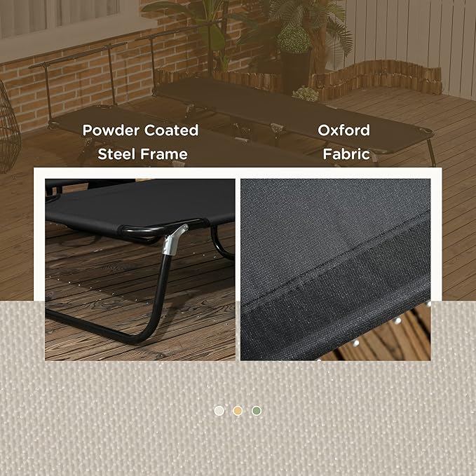 Outsunny Folding Chaise Lounge Pool Lounge Chairs Set of 2, Outdoor Sun Tanning Chairs with Canopy Shade, Reclining Back, Steel Frame and Side Pocket for Beach, Yard, Patio, Black
