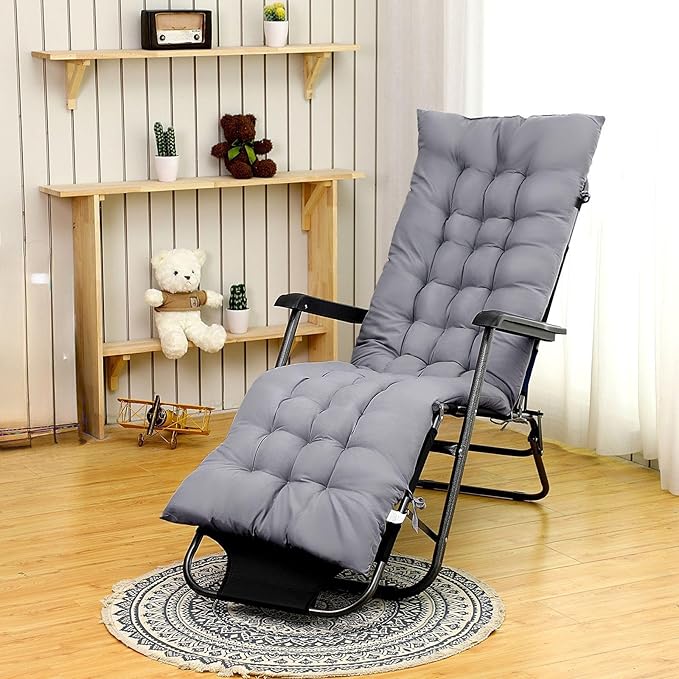 Bucherry 67 x 19 Inch Chaise Lounge Cushions Soft Lounge Chair Cushion Gravity Chair Cushion Sofa Lawn Furniture Cushion Pad with 6 Tie for Outdoor Indoor Patio Home Without Headrest (Gray,2 Pcs)