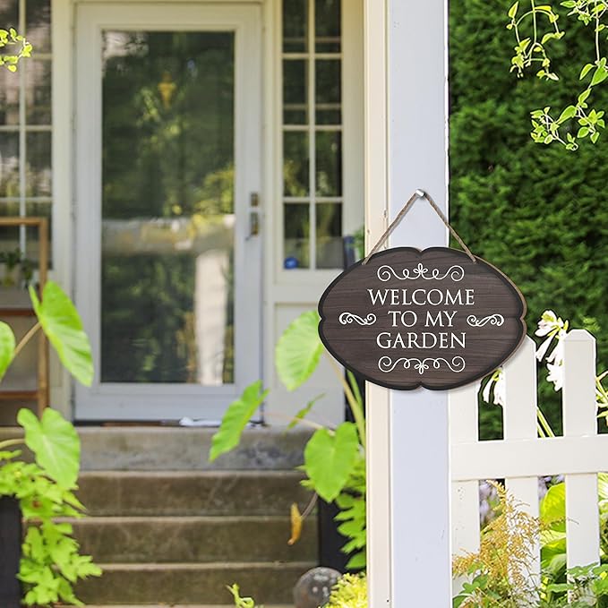 Rustic Garden Hanging Sign, Welcome To My Garden Wooden Decor, Yard Welcome Sign Gardening Gifts and Decorations for Gardeners Plant Lovers 7 x 10 Inch-A02