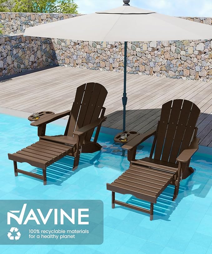 Adjustable Adirondack Chair with Retractable Ottoman Set of 8, HDPE Folding Adirondack Chair with Cup Holder, All Weather Fire Pit Chair for Outdoor.