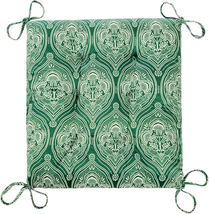Outdoor Patio Cushion, Rocking Chair Cushion, Tufted Pads, Set of Upper and Lower with Ties Pack of 2 (2 Sets) - Back 20"×17", Seat 17"×17" (Green Lantern)