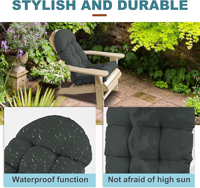 Adirondack Chair Cushion, Rocking Chair Cushion 44x19.4x4 inch, High Back Patio Cushions of Upper and Lower with Ties, Sunscreen and Fade-Resistant (Dark Grey, 2)
