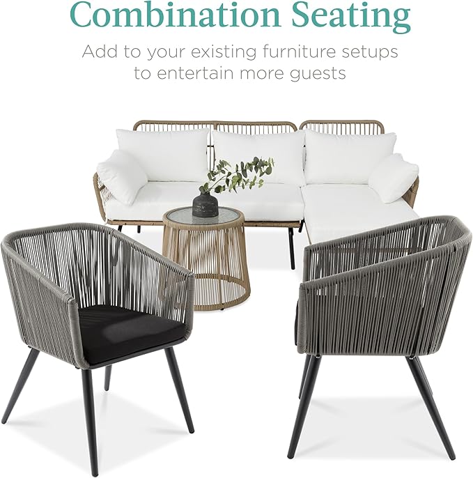 Best Choice Products Set of 2 Patio Dining Chairs, Outdoor Seating for Backyard, Poolside, Balcony w/Woven Wicker Design, 250lb Weight Capacity - Gray/Black