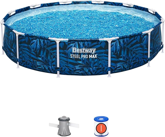 Bestway: Steel Pro MAX - Round Swimming Pool Set - 12' x 30" Tropical - Above Ground, Tritech Construction, Filter Pump, Steel Frame, Click-Assembly