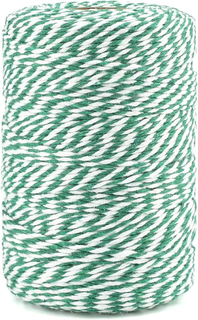 G2PLUS Christmas String, 2MM 656 Feet White and Green Cotton String, Gift Wrapping Twine for Crafts