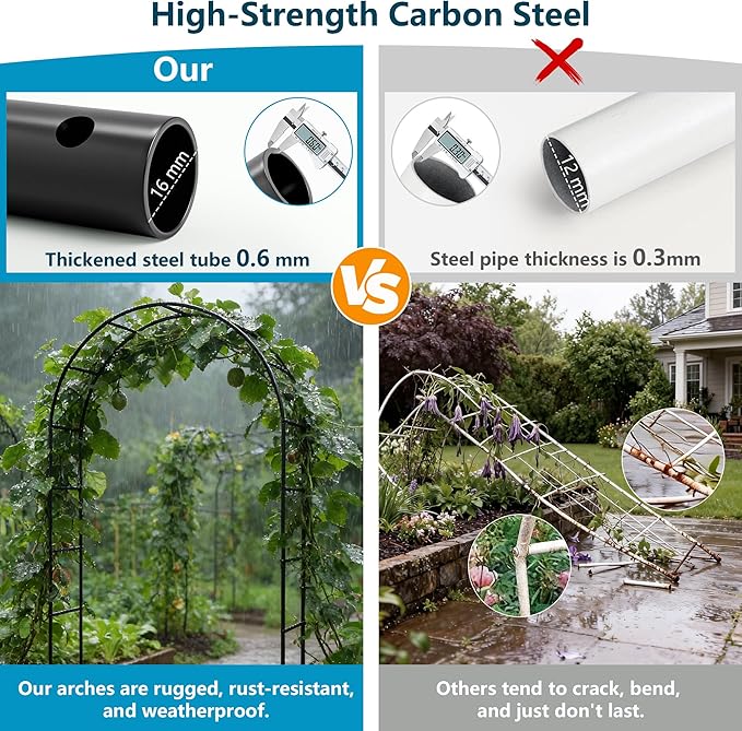 Thickened Rustproof Garden Arch Metal Trellis for Climbing Plants Outdoor, Wedding Arch Garden Arbor Frame Archway 4.9 x8.1 or 5.5 x7.9Ft Flower Arches for Bridal Party Decoration (Black)