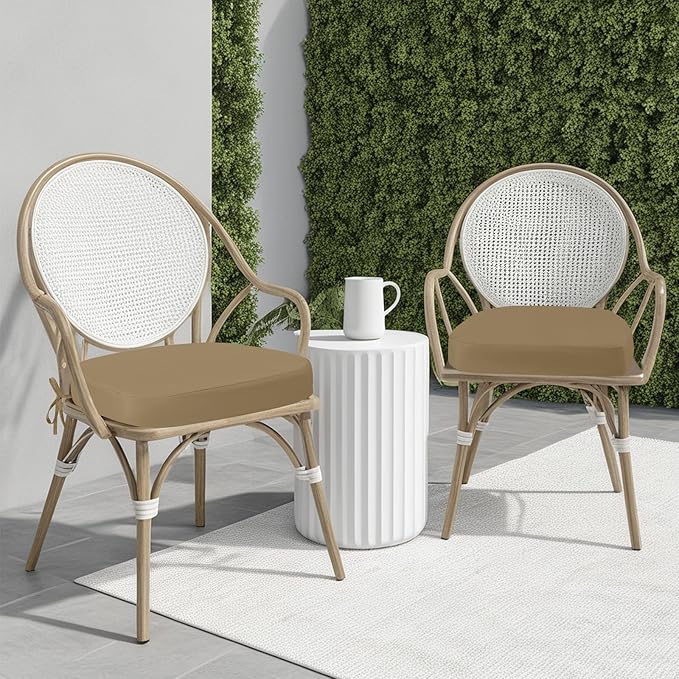 idee-home Outdoor Chair Cushions Set of 2, 19" x 19" x 2" Thick D-Shaped Patio Furniture Outdoor Seat Cushions Waterproof with Ties, Dining Pads