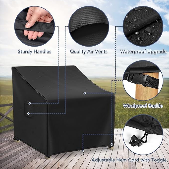 Patio Furniture Covers Waterproof for Chairs, Lawn Outdoor Chair Covers 2 Pack, Patio Chair Covers for Outdoor Furniture Fits up to 36W x 37D x 36H inches, Black